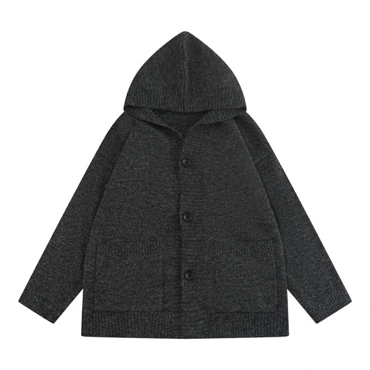 Open Front Cardigan Coat Loose Lazy Style Hooded Sweater